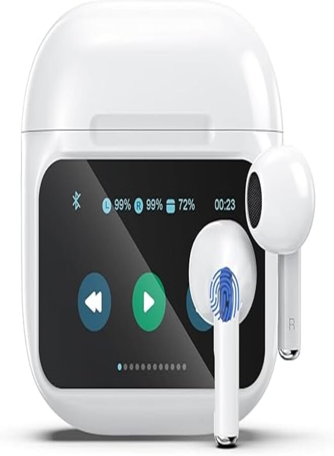 A10 NEW 3 Advanced ANC/ENC Noise Cancelling True Wireless Earbuds, Bluetooth Headphones with Wireless Smart Charging Case, Touch Control Screen, Mics, Powerful Bass, White